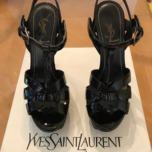 YSL Tribute Black Patent leather sandals